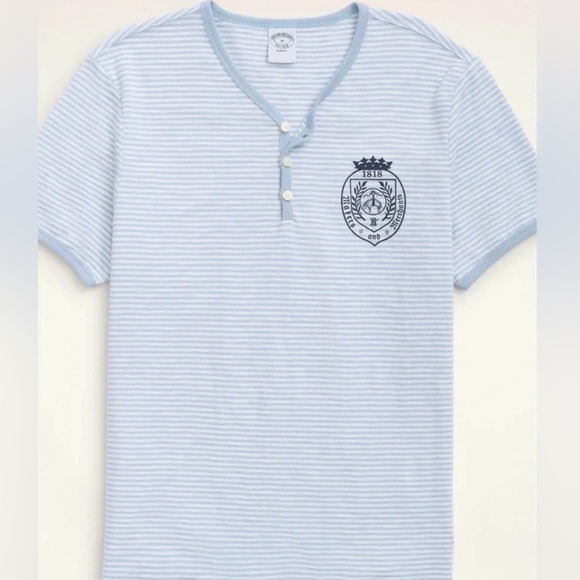 BROOKS BROTHERS Henley Shirt Adult Extra Large Blue White Striped Mens - Picture 1 of 10